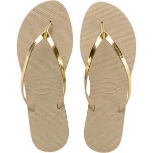 imageHavaianas Womens Slim Princesas Flip FlopSand GreyLight Gold
