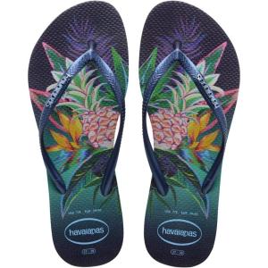 imageHavaianas Womens Slim Tropical Flip Flop SandalNavy Blue