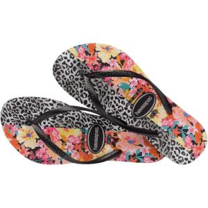 imageHavaianas Kids Slim Mixed Print Flip Flops  Spring and Summer Flower and Cheetah Sandals for Girls  BlackBlack 9C little kid